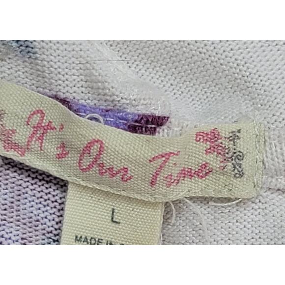 It's Our Time White Purple Floral Open Front Hooded Cardigan Sweater Large Soft - Picture 3 of 6